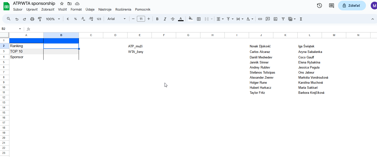 Rozbaľovacia ponuka v Google Sheets